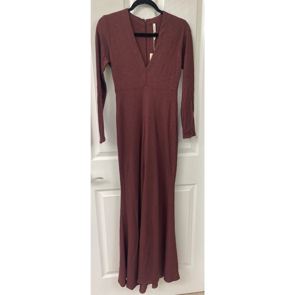 Lanston XS Maxi NWT front slit long sleeve $178 retail V-neck dark wine burgundy - Picture 2 of 6